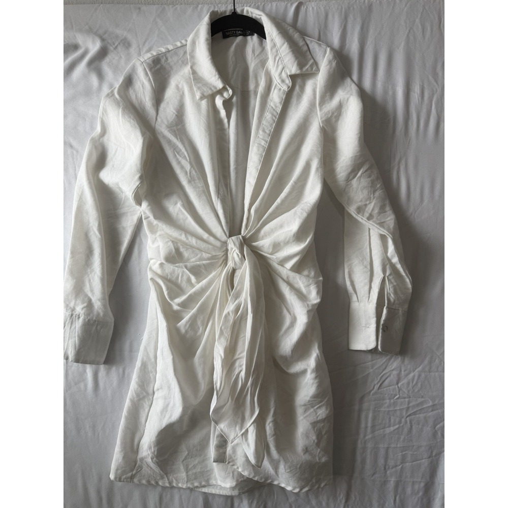 Nasty Gal White Ruched‎ Tie Front Button Up Blouse Shirt Top Women US 4